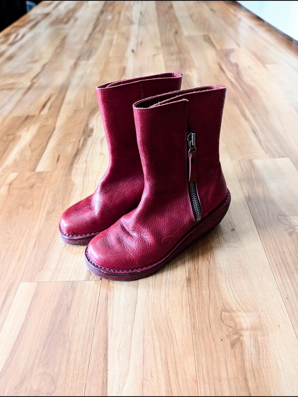 Vintage Trippen Women's Blood Red Leather Mid-Calf Zip Boots Size 36/6